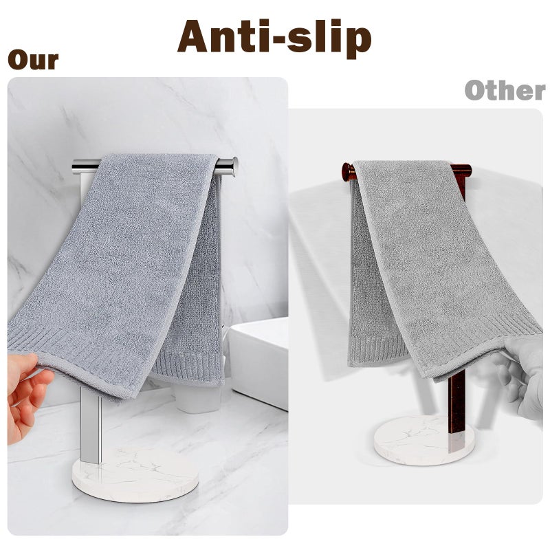 Siyzda Hand Towel Holder Stand for Bathroom  L- Shaped Freestanding Hand Towel Rack  Towel Bar Kitchen Vanity Countertop Organizer  SUS304 Stainless Steel Material (Marble Base  Chrome) - Image 3